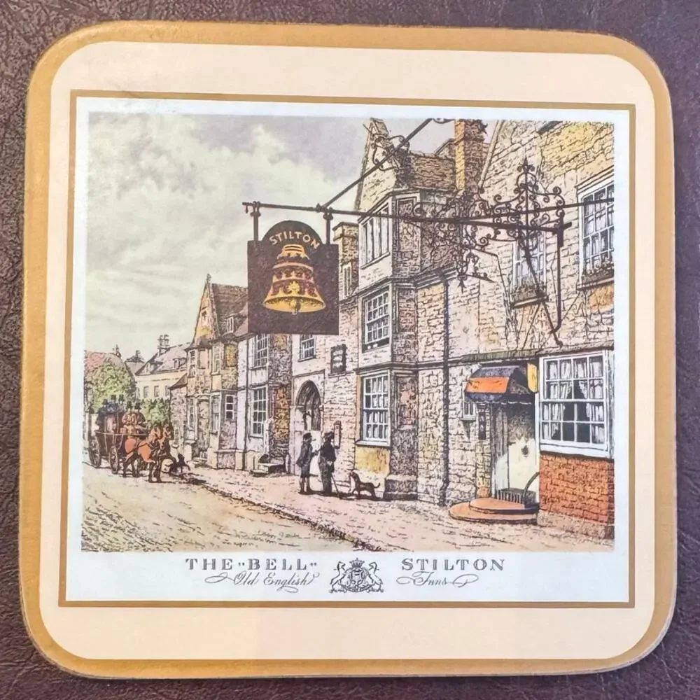 Vintage Pimpernel Coasters English Village Inns Cork Backed Set of 6 w/ Box